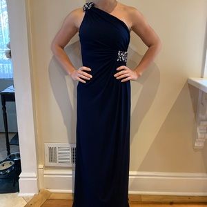 Caché Navy Blue One Shoulder Evening Dress Size 0